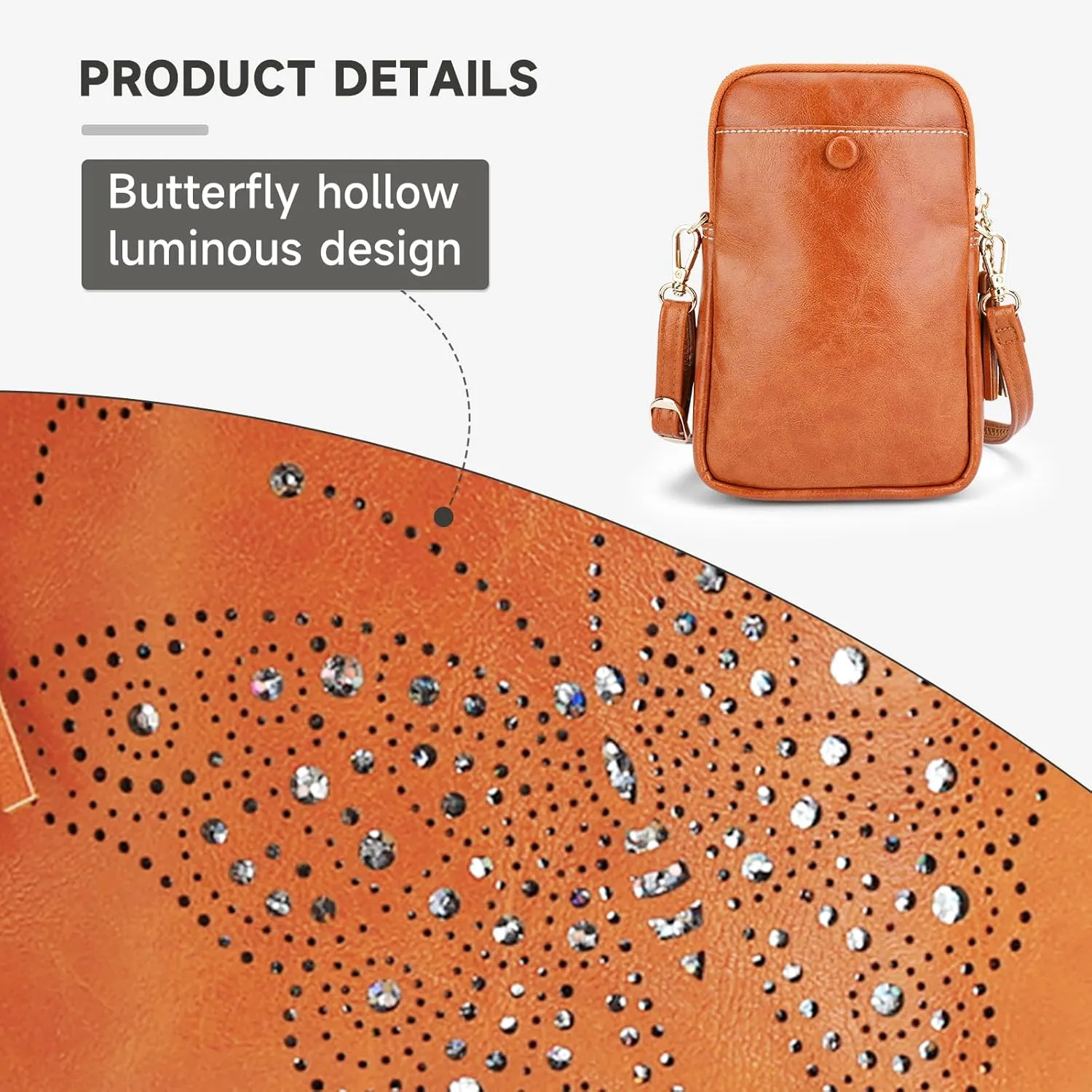 Small Crossbody Bags for Women, Lightweight Mini Cute Cell Phone Purse for Women with Tassel Shining Butterfly