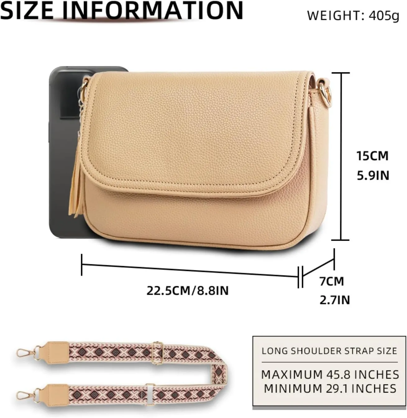 Small Crossbody Bags for Women Trendy Flap Saddle Purses with Tassel Vegan Leather Shoulder Bag
