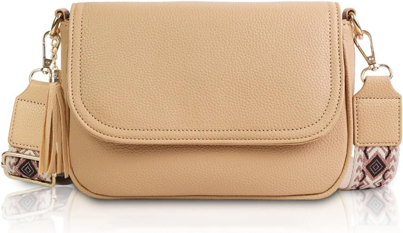 Small Crossbody Bags for Women Trendy Flap Saddle Purses with Tassel Vegan Leather Shoulder Bag