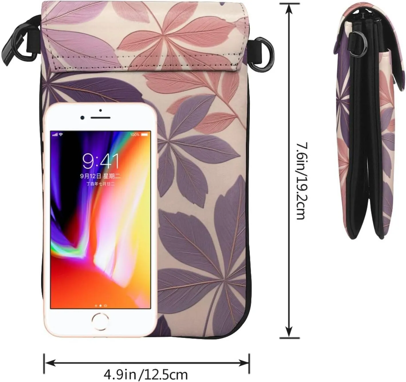 Small Crossbody Bags for Women,Leather Shoulder Bag for Cell Phone Purse with Strap and Cherry Japanese Cherry Blossom Print