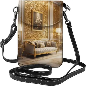 Small Crossbody Bags for Women,Leather Shoulder Bag for Cell Phone Purse with Strap and Gold Bling Printed
