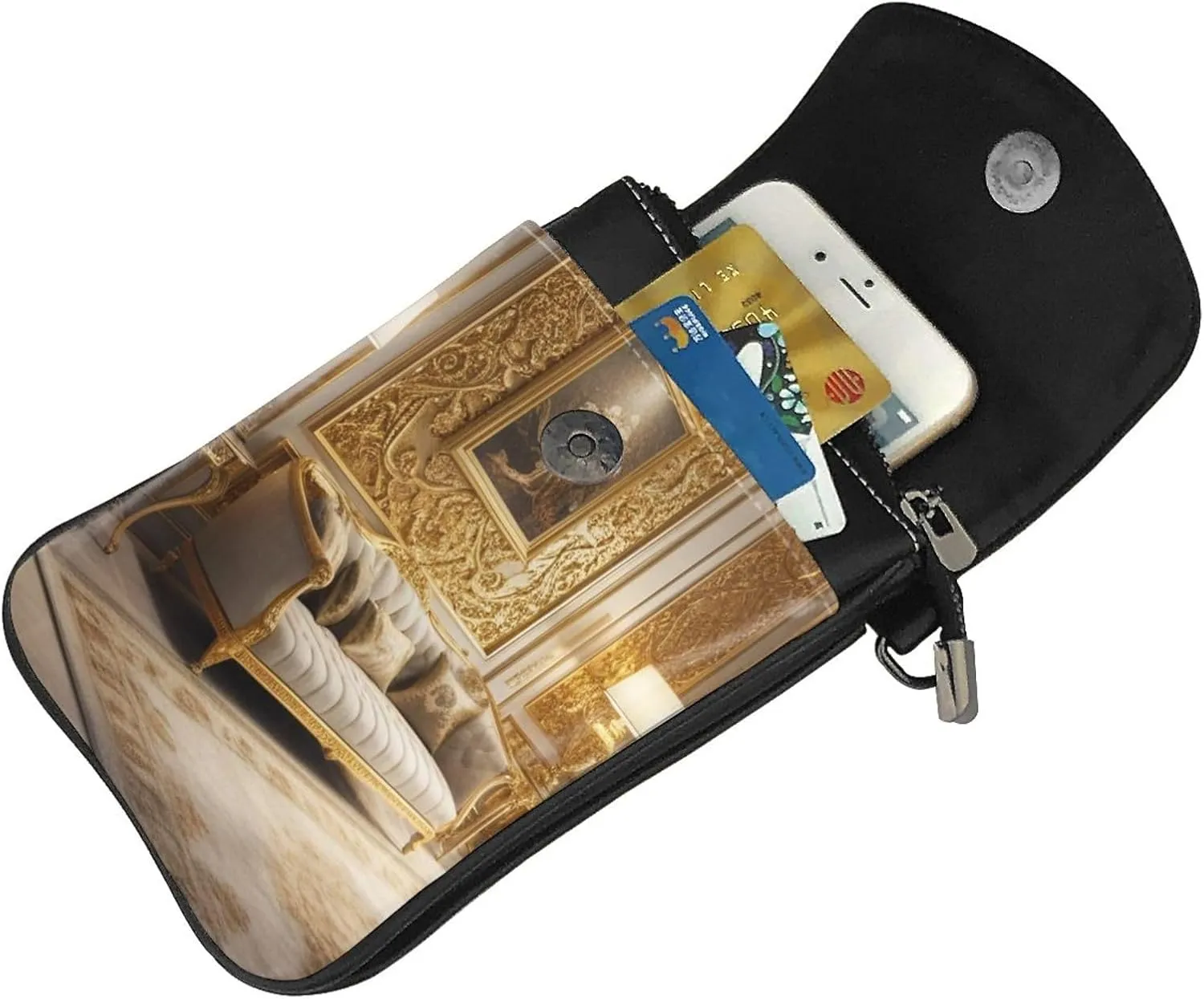 Small Crossbody Bags for Women,Leather Shoulder Bag for Cell Phone Purse with Strap and Gold Bling Printed