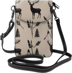 Small Crossbody Bags for Women,Leather Shoulder Bag for Cell Phone Purse with Strap and Night Sky with Trees Printed
