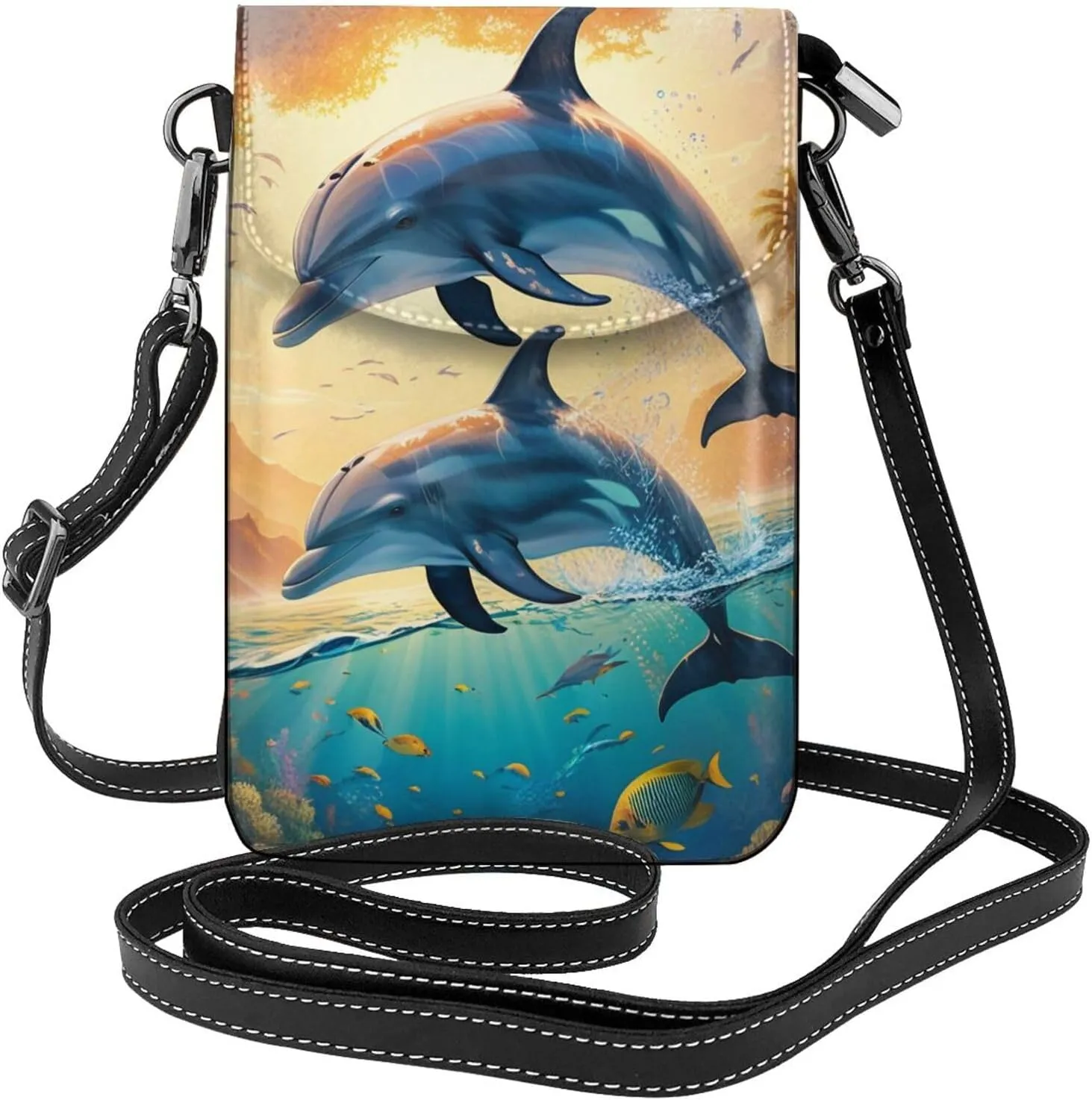 Small Crossbody Bags for Women,Leather Shoulder Bag for Cell Phone Purse with Strap and purple and black butterfly Printed