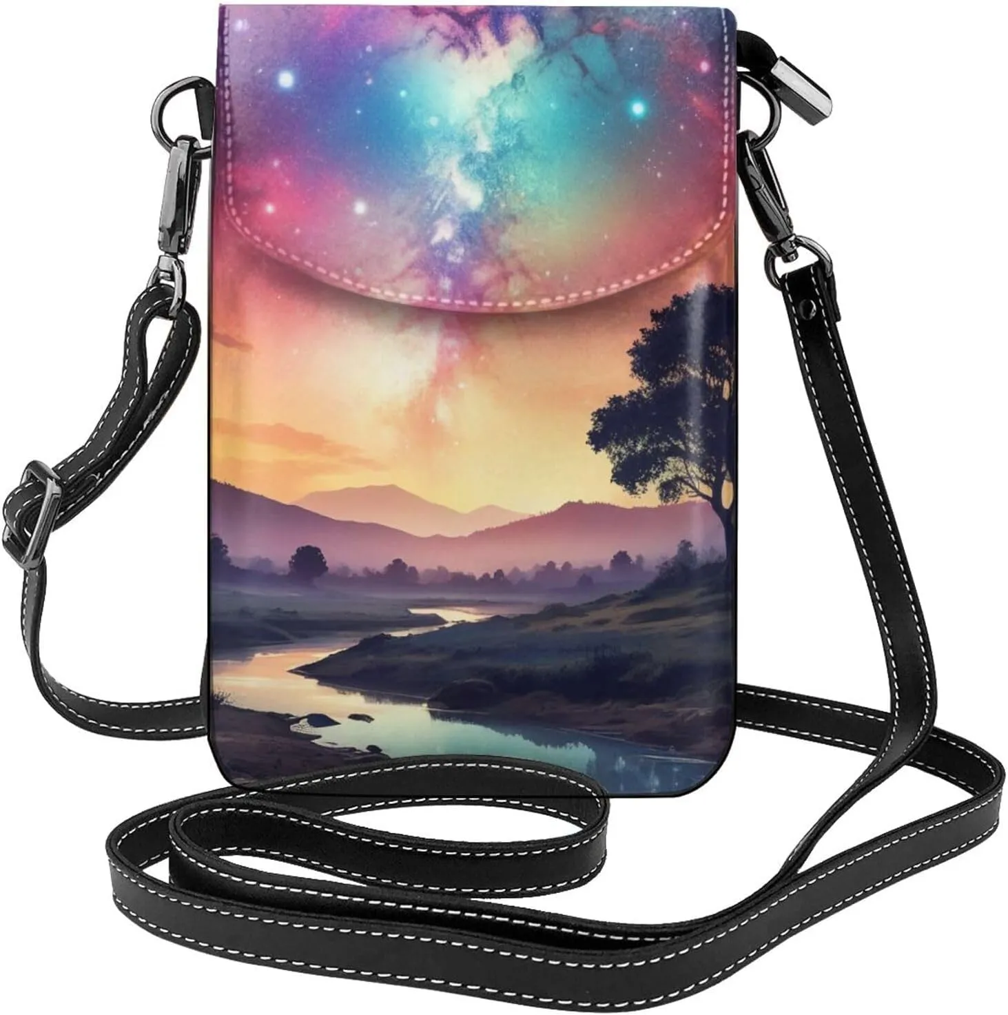 Small Crossbody Bags for Women,Leather Shoulder Bag for Cell Phone Purse with Strap and Rainbow Hearts Printed