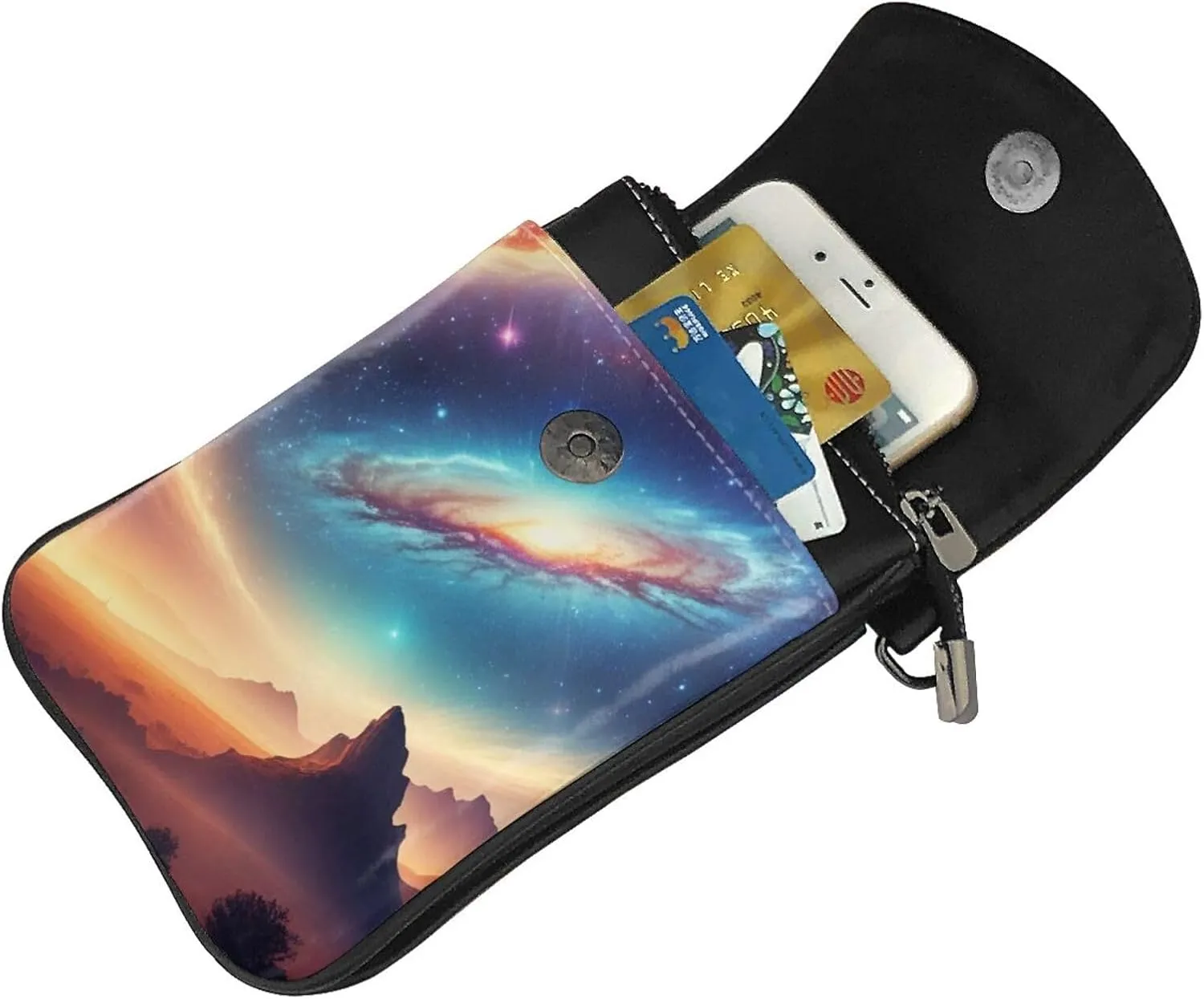 Small Crossbody Bags for Women,Leather Shoulder Bag for Cell Phone Purse with Strap and Rainbow Hearts Printed