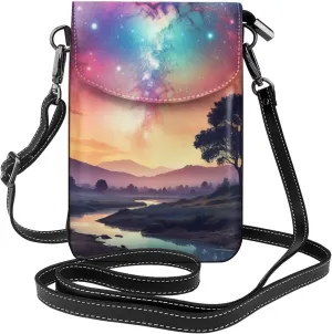 Small Crossbody Bags for Women,Leather Shoulder Bag for Cell Phone Purse with Strap and Rainbow Hearts Printed