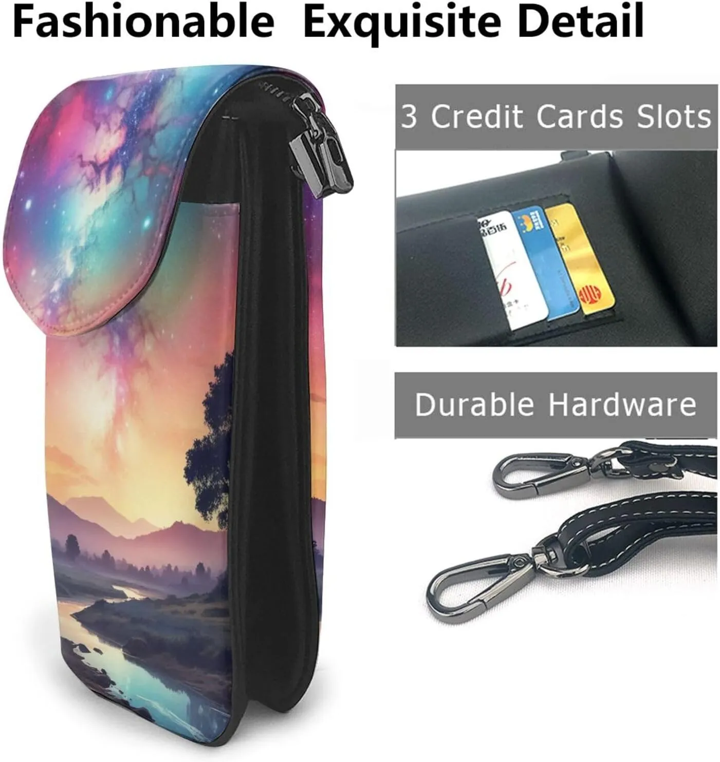 Small Crossbody Bags for Women,Leather Shoulder Bag for Cell Phone Purse with Strap and Rainbow Hearts Printed