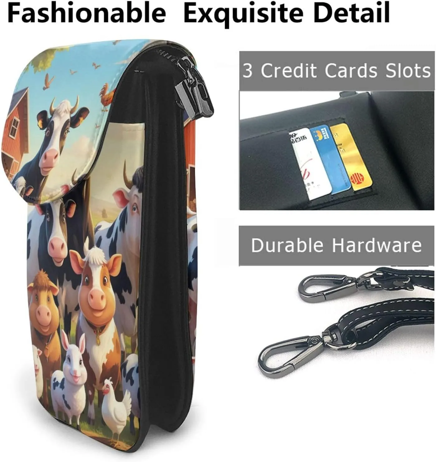 Small Crossbody Bags for Women,Leather Shoulder Bag for Cell Phone Purse with Strap and Rainbow Hearts Printed