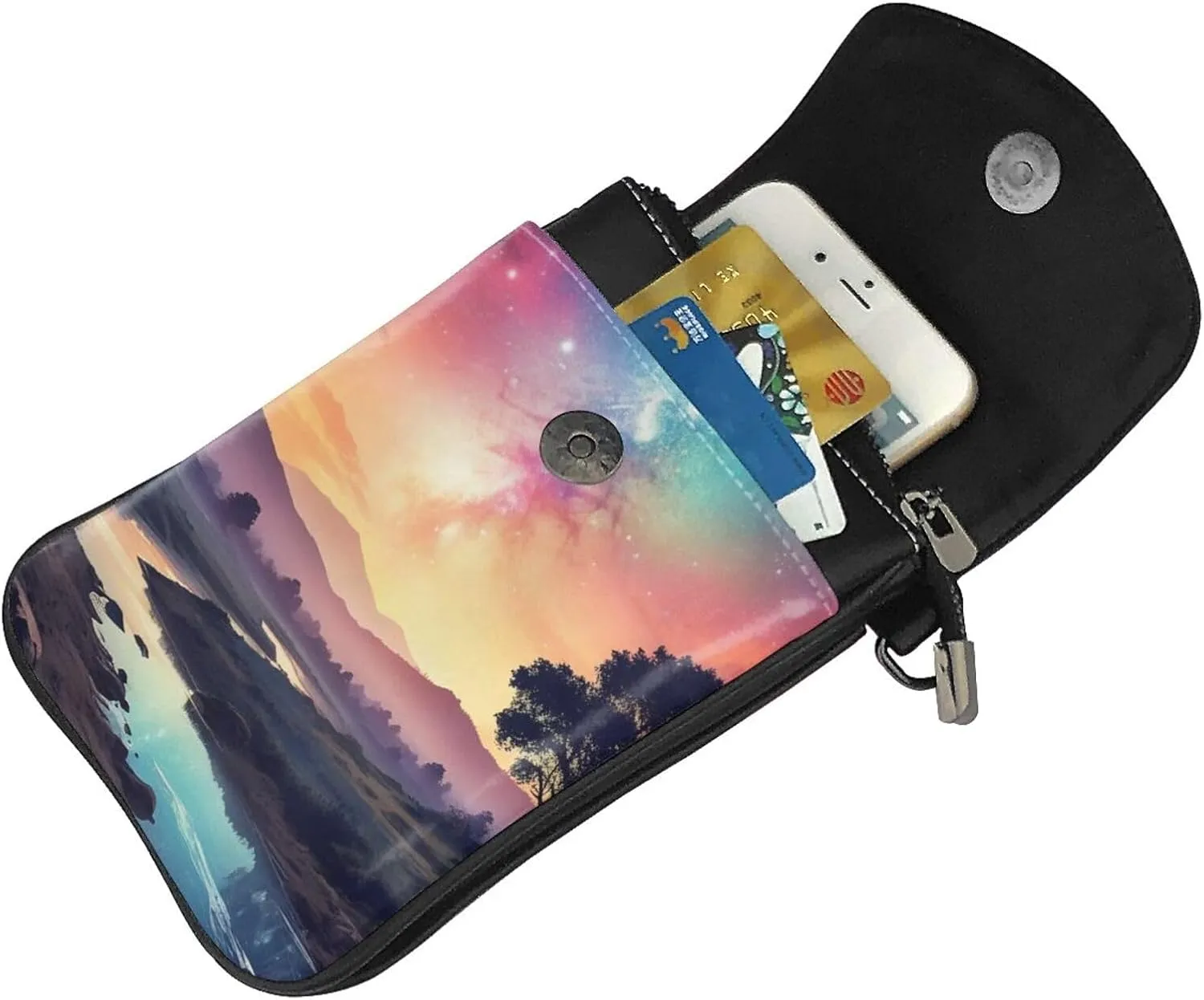 Small Crossbody Bags for Women,Leather Shoulder Bag for Cell Phone Purse with Strap and Rainbow Hearts Printed