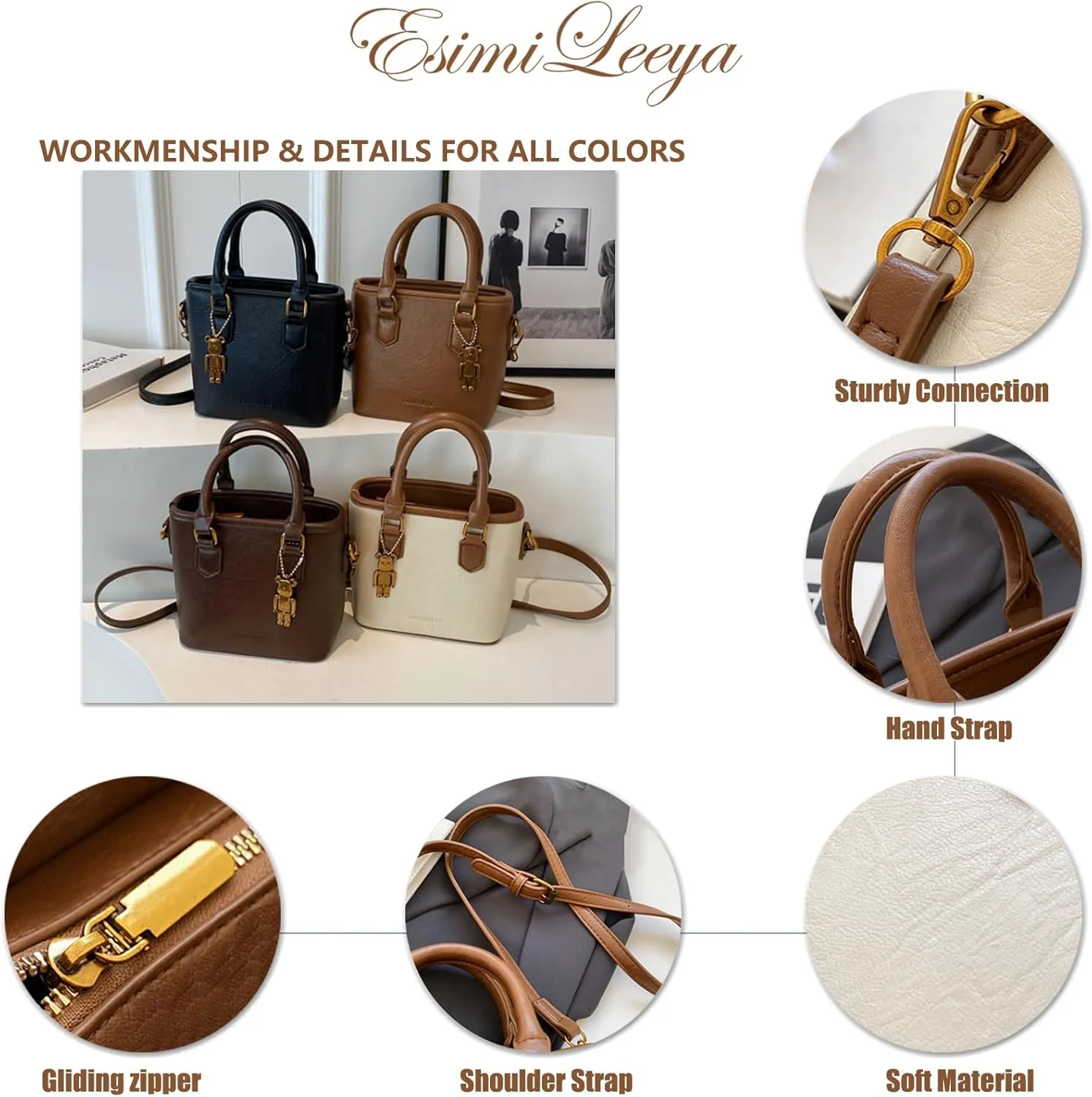 Small Crossbody Bucket Bags for Women Mini Pure Color Leather Shoulder Purses for Women with Top Handle