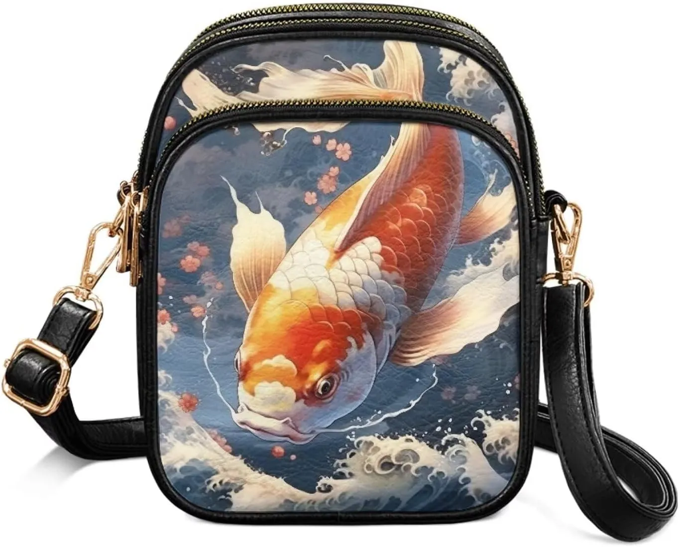Small Crossbody Cellphone Purse Folk Art Animals PU Leather Shoulder Bag, Travel Pouch Passport Phone Holder