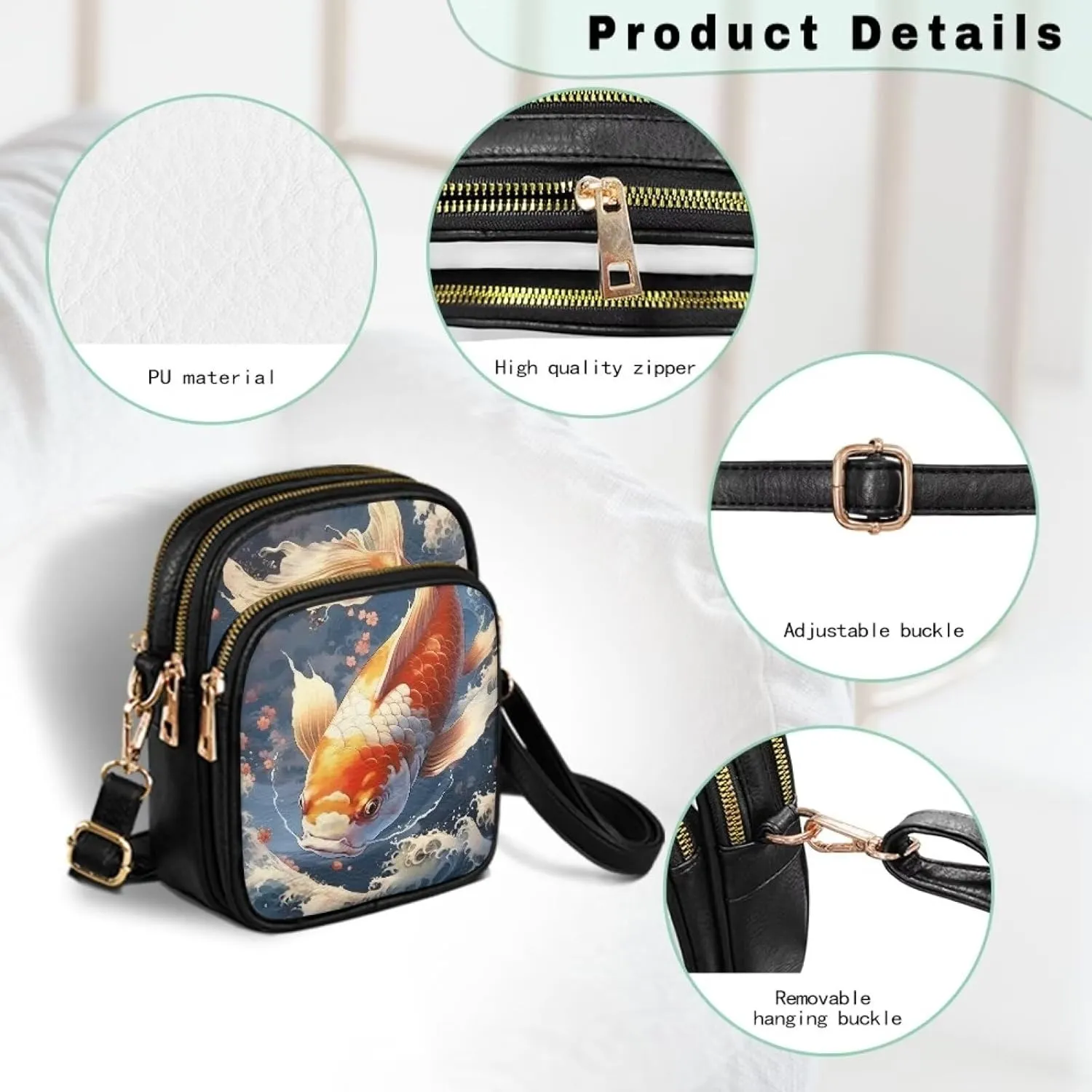 Small Crossbody Cellphone Purse Folk Art Animals PU Leather Shoulder Bag, Travel Pouch Passport Phone Holder