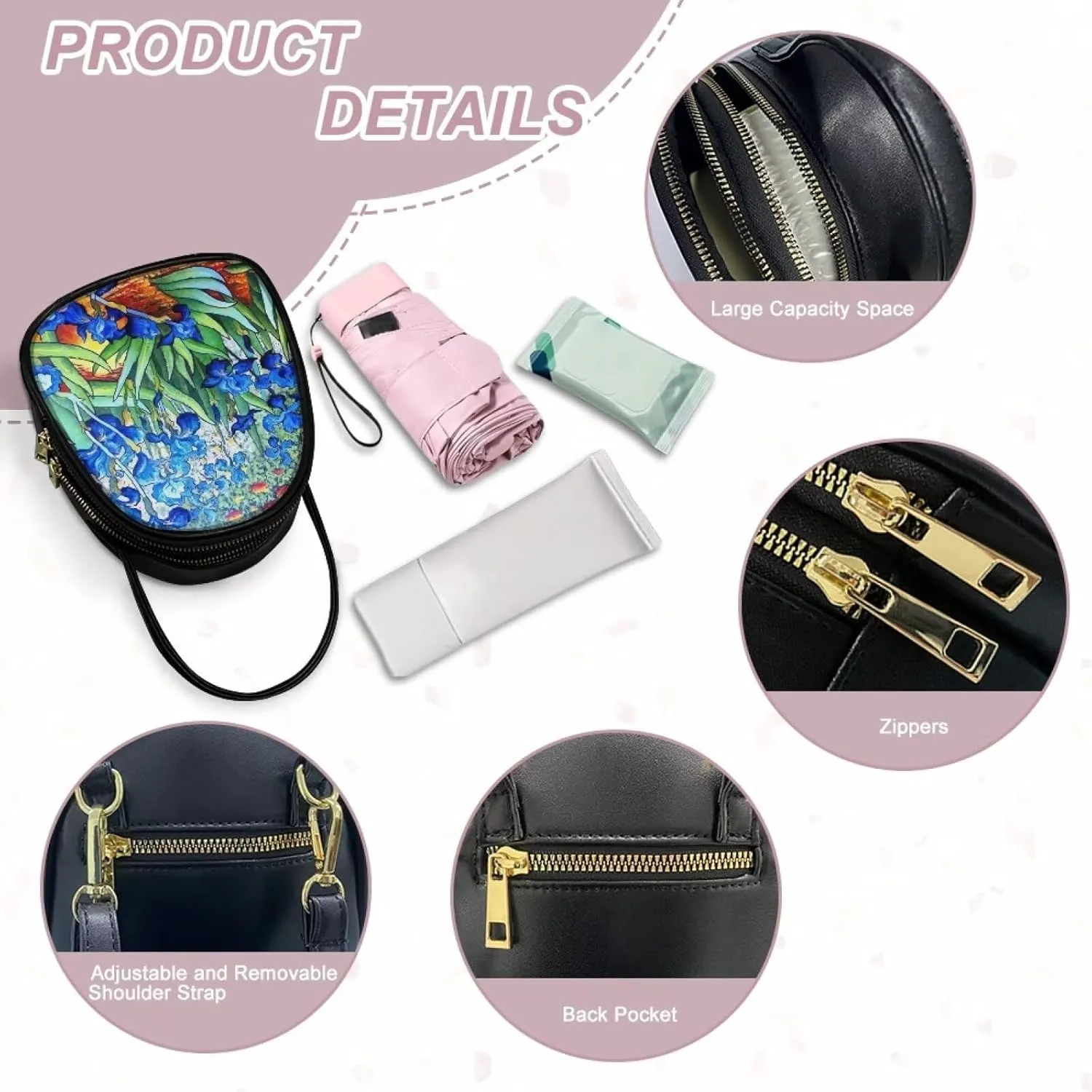 Small Crossbody Purse Bag for Women Travel, Van Gogh Monet Sling Handbag PU Leather Phone Holder for Art Lover