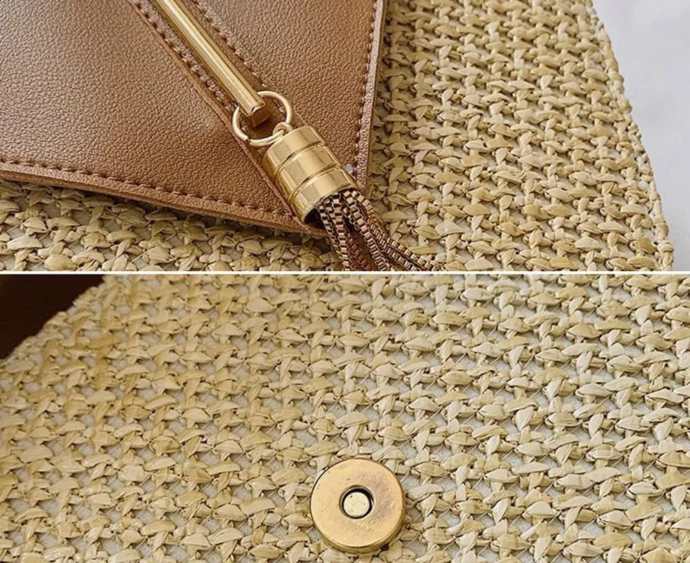Small Crossbody Purse Women Woven Shoulder Bag with Tassel Solid Color Handmade Designer Summer Travel