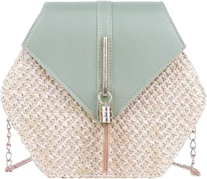 Small Crossbody Purse Women Woven Shoulder Bag with Tassel Solid Color Handmade Designer Summer Travel