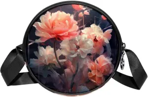 Small Crossbody Wallet for Women, Circle Crossbody Purse Handbag, Graphic Pattern Botany Flowers