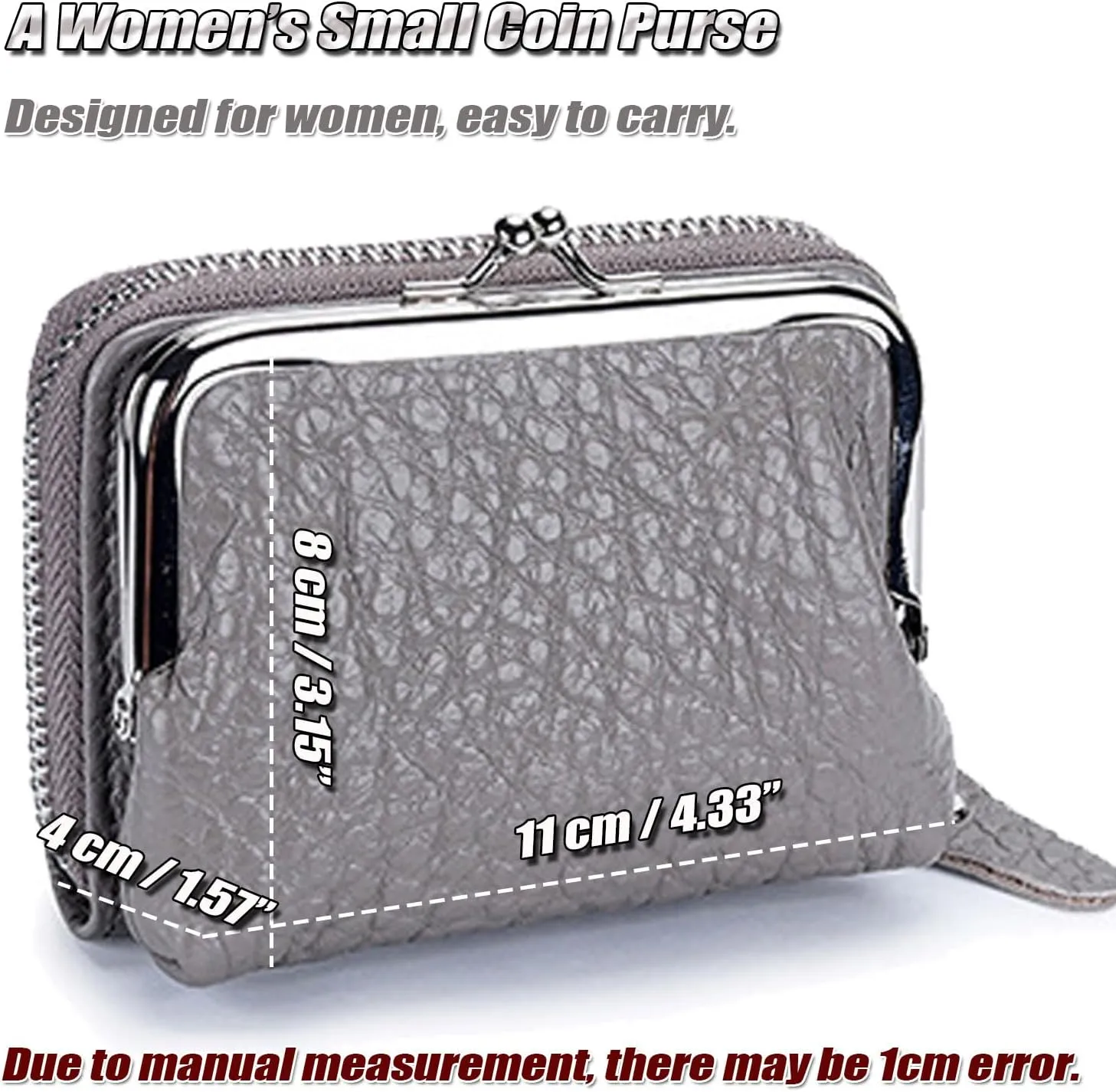 Small Genuine Leather Wallet for Women Separable Kiss-Lock Coin Purse Zip-Around RFID-Blocking Credit Card Holder