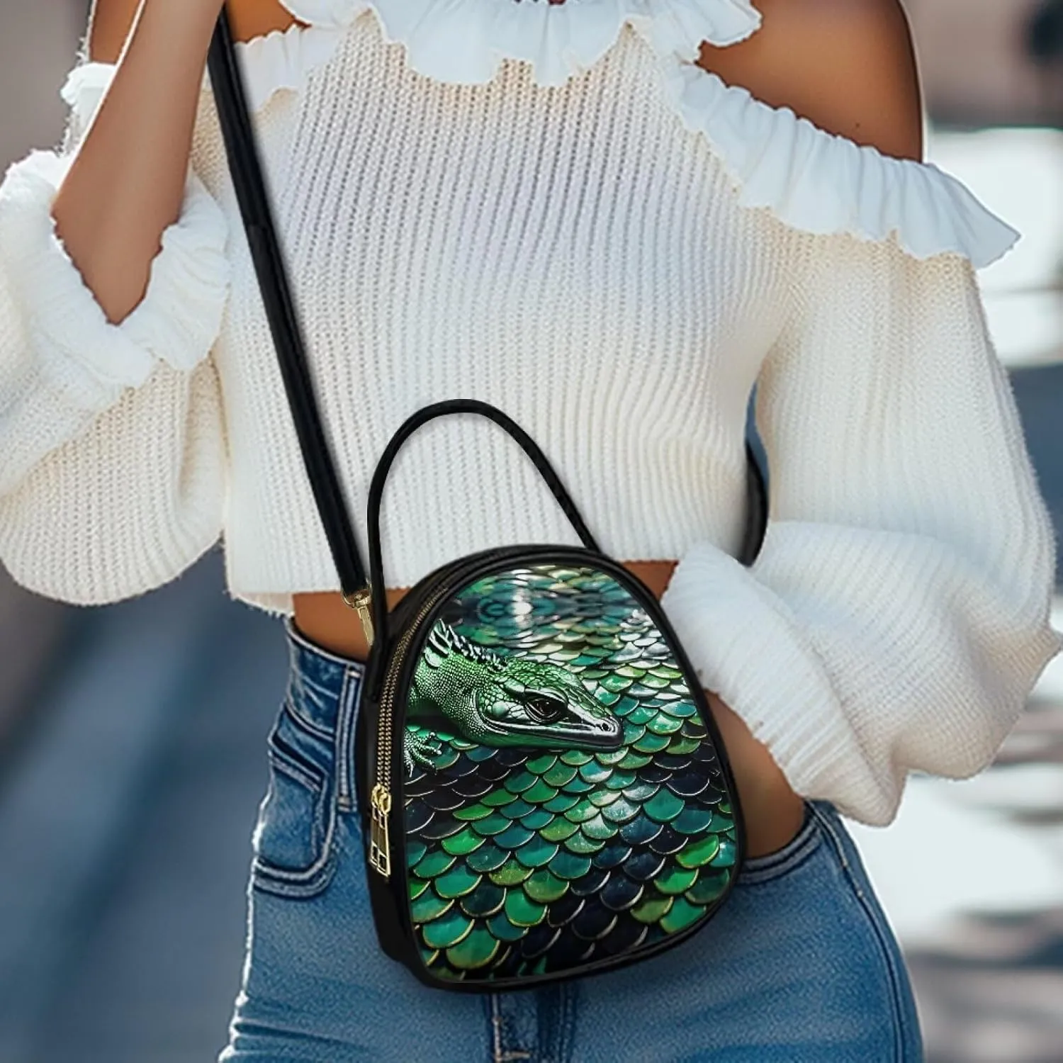 Small Purse Crossbody Bags for Women Leopard Print Handbag Travel, Snakeskin Shoulder Phone Holder Adjustable Strap