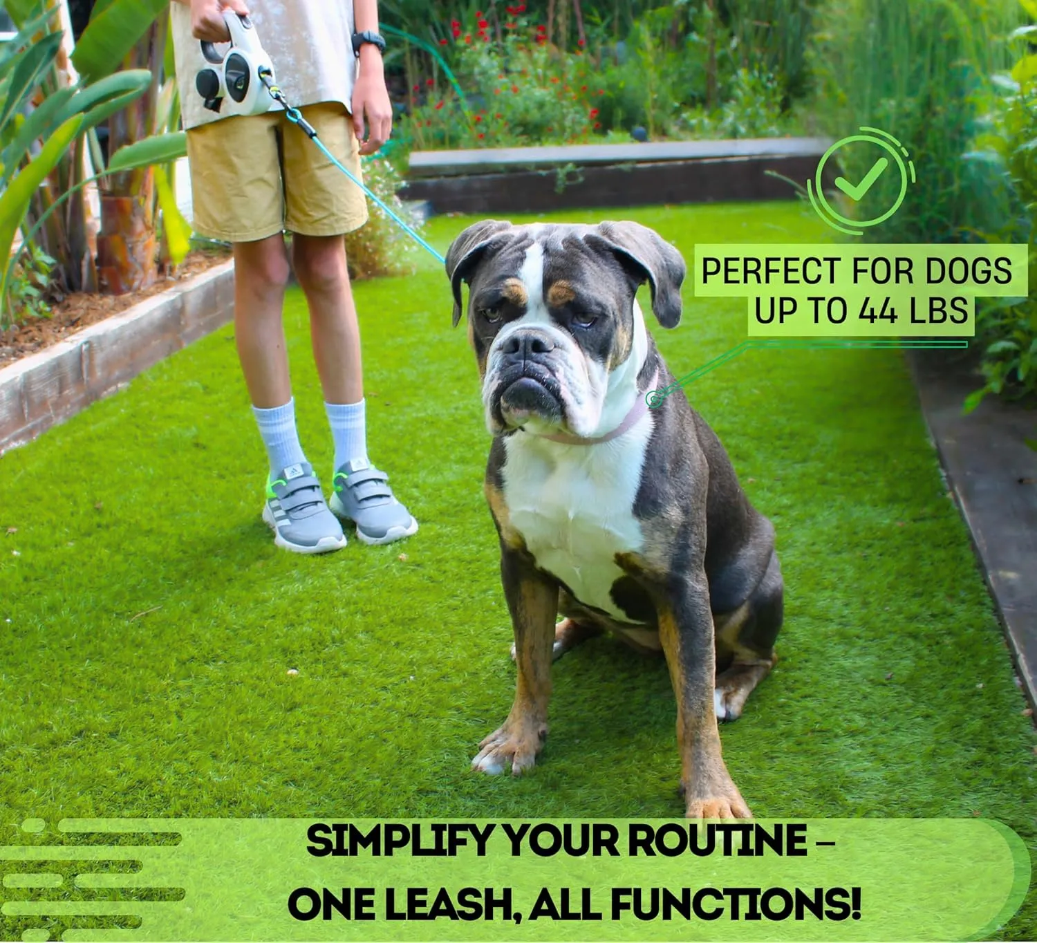 Snuggle Paws All-in-One 16ft Retractable Dog Leash – LED Light, Poop Bag Holder, Chew-Proof Cable, Reflective Tape, No-Tangle System – Compact Extendable Leash for Small Dogs up to 44 lbs