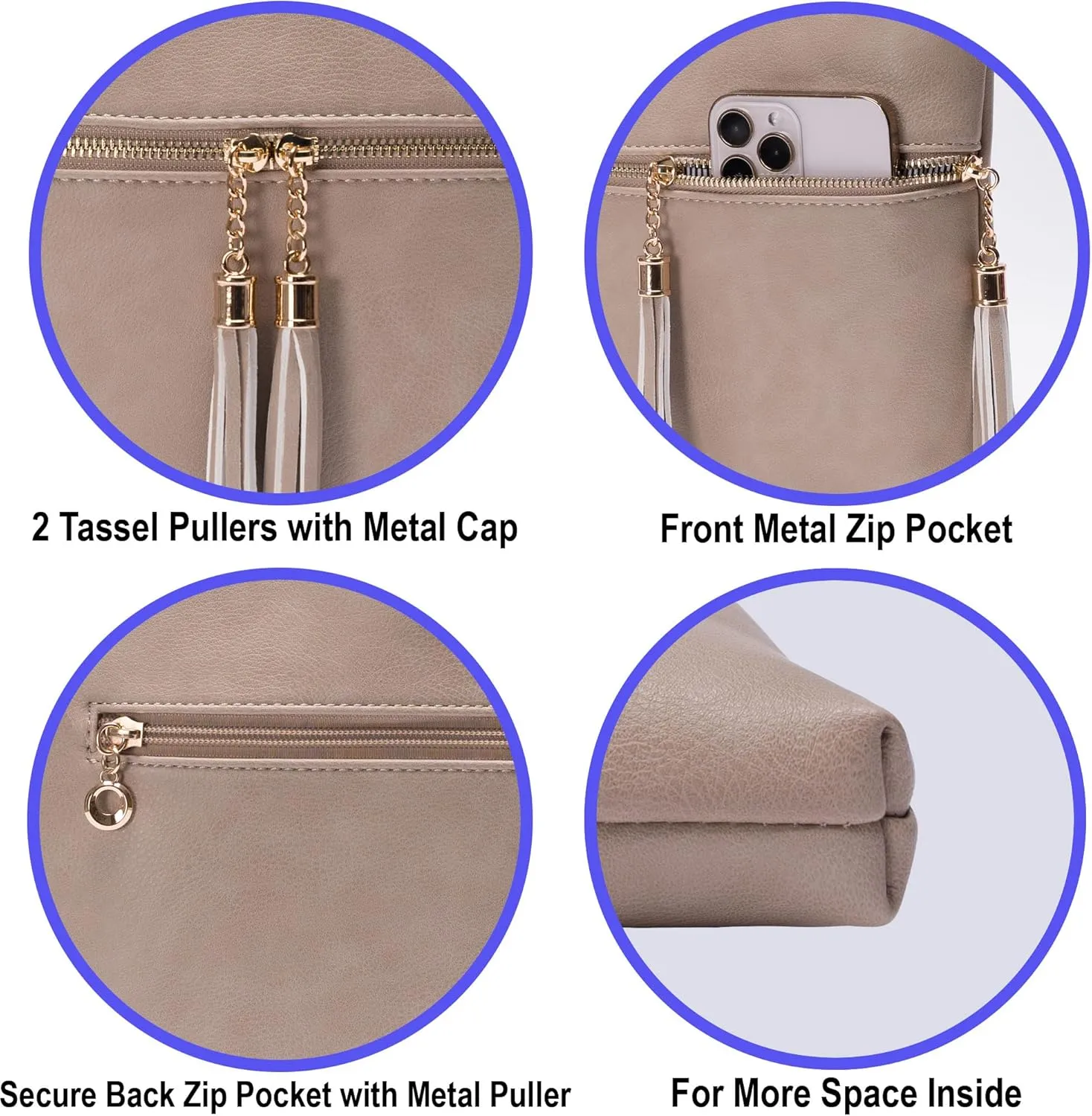 Solene Womens Lightweight Medium Crossbody Purse with Tassel, Perfect Size Crossbody Bags for Daily Use, travel