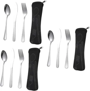 Sosoport 3 Sets Portable Stainless Steel Utensil Set 3-piece Camping Spoon Fork Premium Tableware for Lunch Box Smooth Spoon for Safety Durable Easy to Maintain