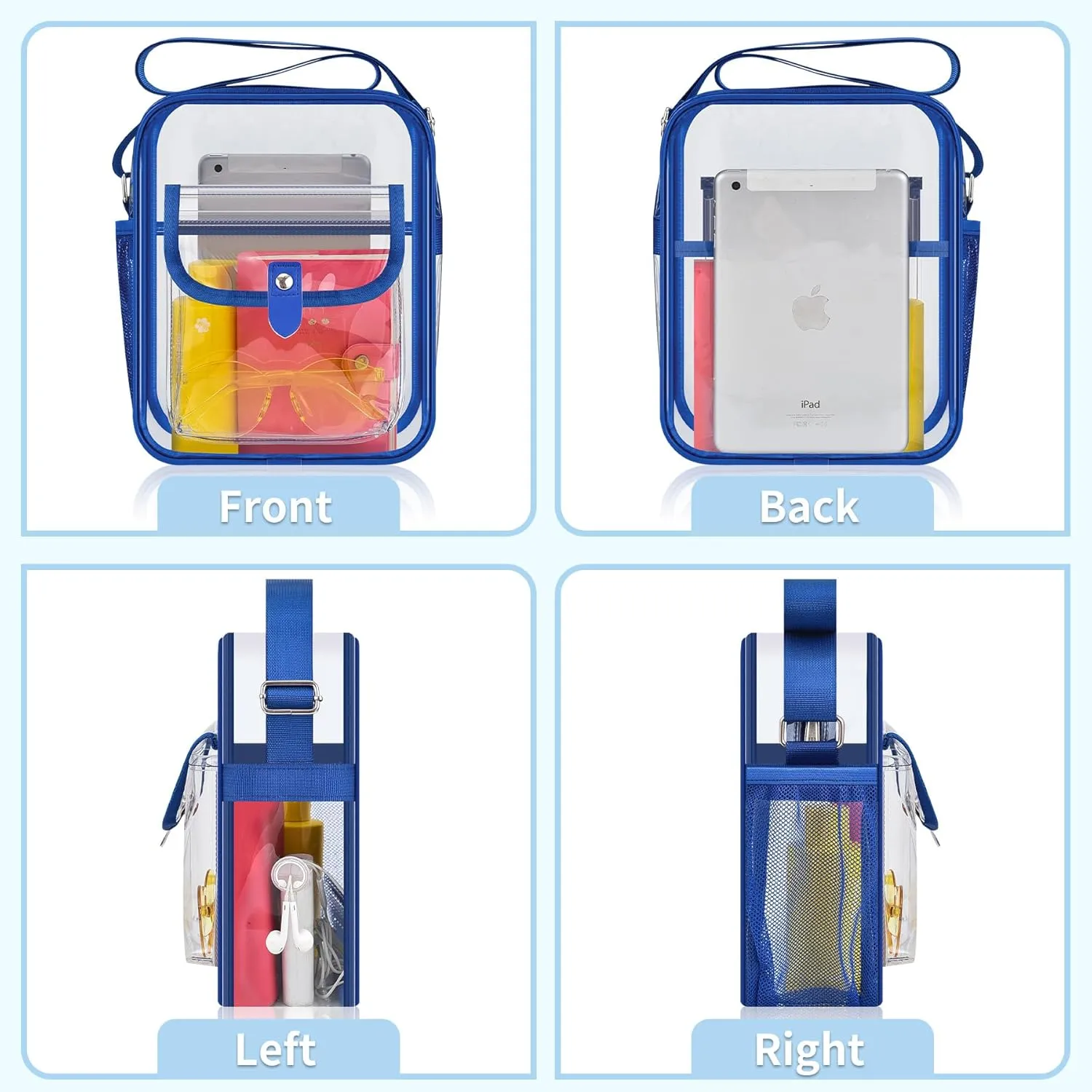 SPODEARS Clear Crossbody Bag for Stadium Events & Concerts - Adjustable Shoulder Strap Purse with 1 Bottle Holder