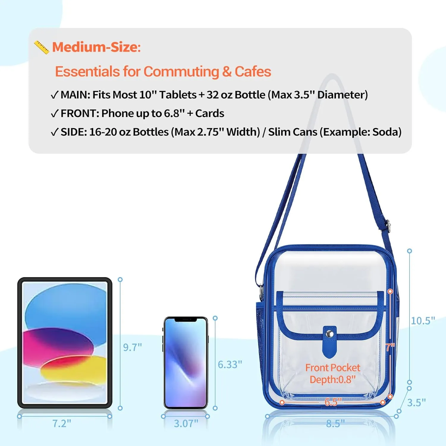 SPODEARS Clear Crossbody Bag for Stadium Events & Concerts - Adjustable Shoulder Strap Purse with 1 Bottle Holder