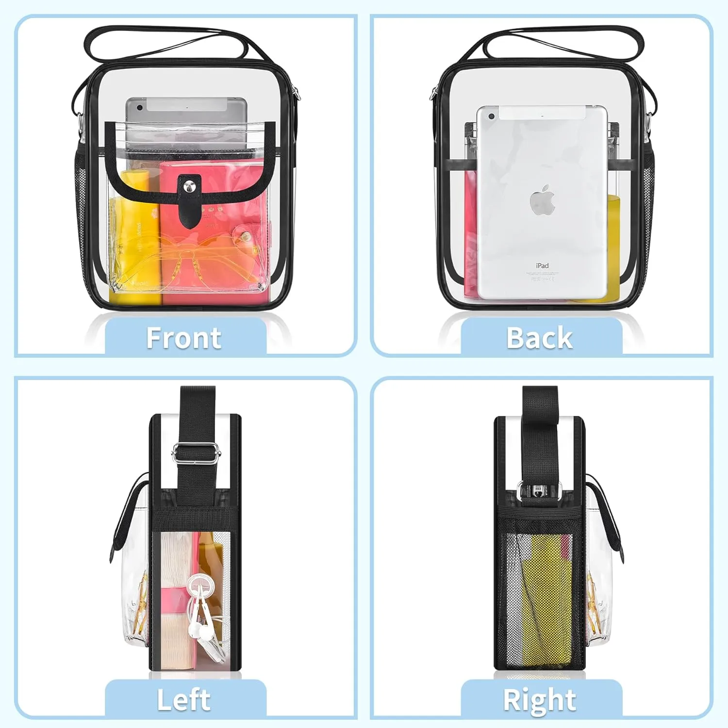 SPODEARS Clear Crossbody Bag for Stadium Events & Concerts - Adjustable Shoulder Strap Purse with 1 Bottle Holder