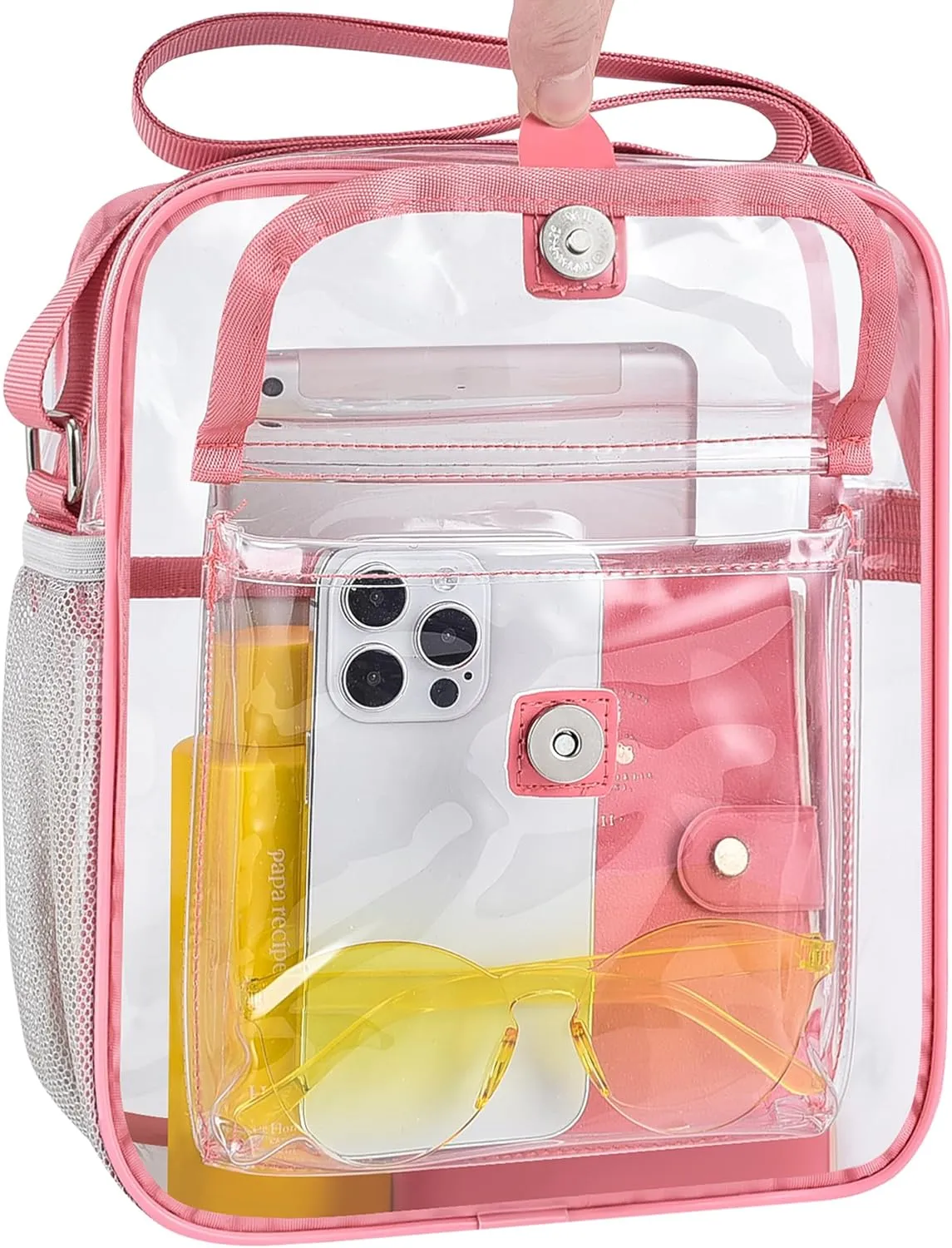 SPODEARS Clear Crossbody Bag for Stadium Events & Concerts - Adjustable Shoulder Strap Purse with 1 Bottle Holder