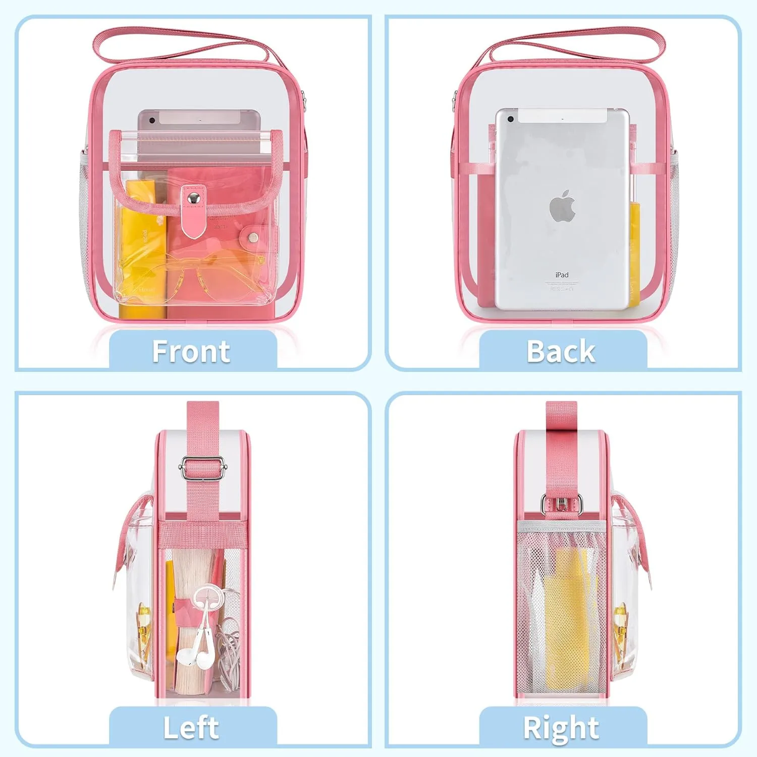 SPODEARS Clear Crossbody Bag for Stadium Events & Concerts - Adjustable Shoulder Strap Purse with 1 Bottle Holder