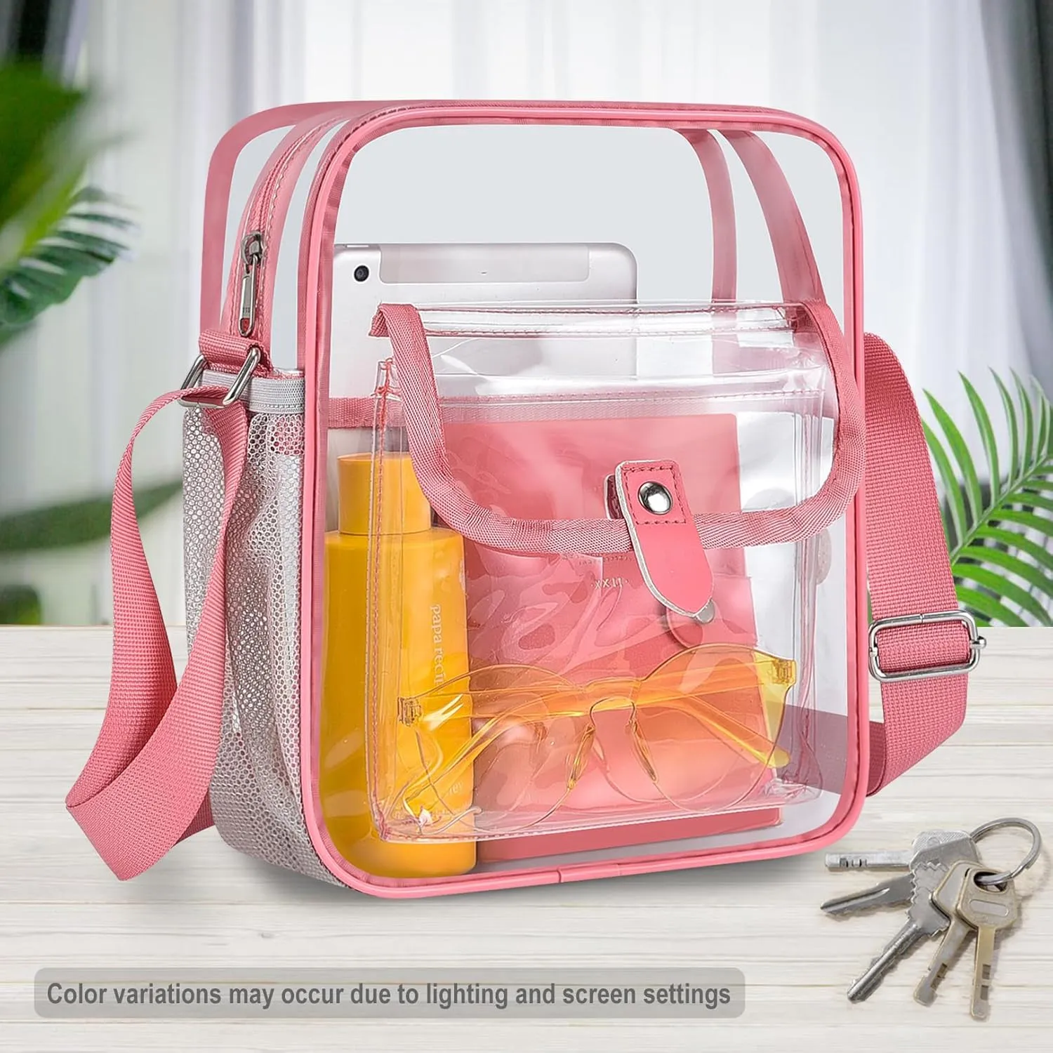SPODEARS Clear Crossbody Bag for Stadium Events & Concerts - Adjustable Shoulder Strap Purse with 1 Bottle Holder