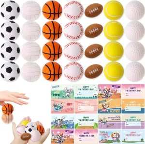 Sports Stress Balls Valentines Cards Kids Classroom Exchange Gifts Bulk Baseball Football Basketball Valentine’s Party Favors Prizes Goodie Bag Stuffers 28Pack