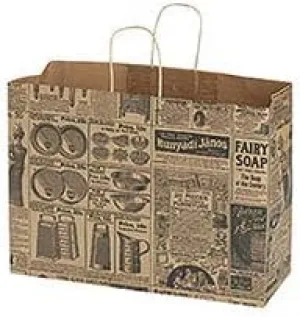 SSWBasics Large Newsprint Paper Shopping Bags - 16”L x 6”D x 12 ½”H - Case of 100