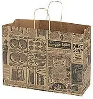 SSWBasics Large Newsprint Paper Shopping Bags - 16”L x 6”D x 12 ½”H - Case of 100
