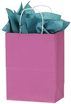 SSWBasics Medium Magenta Paper Shopping Bags - 8 ¼”L x 4 ¾”D x 10 ½”H - Case of 100