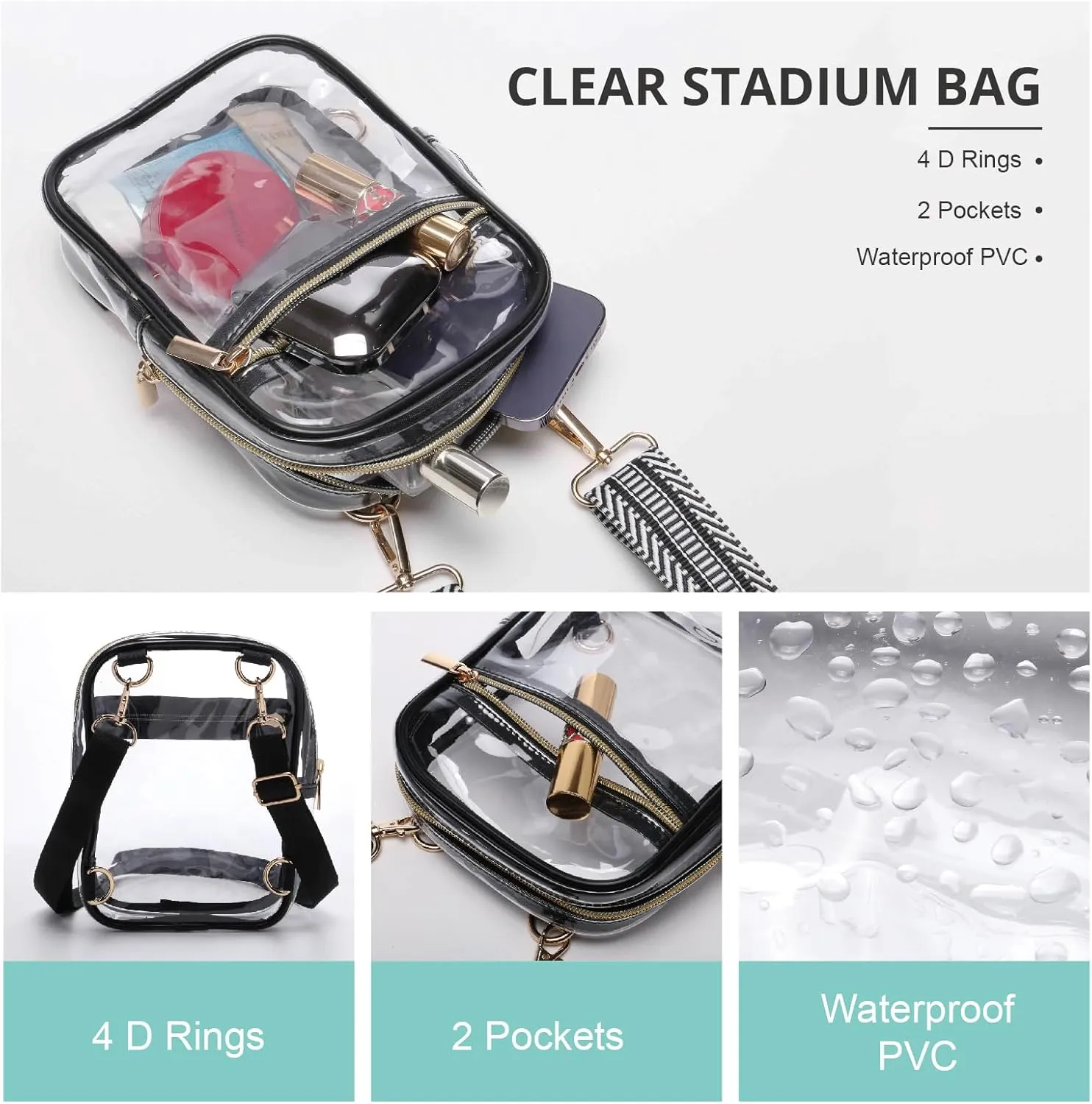 Stadium Approved Crossbody Purse for Women - Clear Stadium Bag for Sporting Events, Concerts