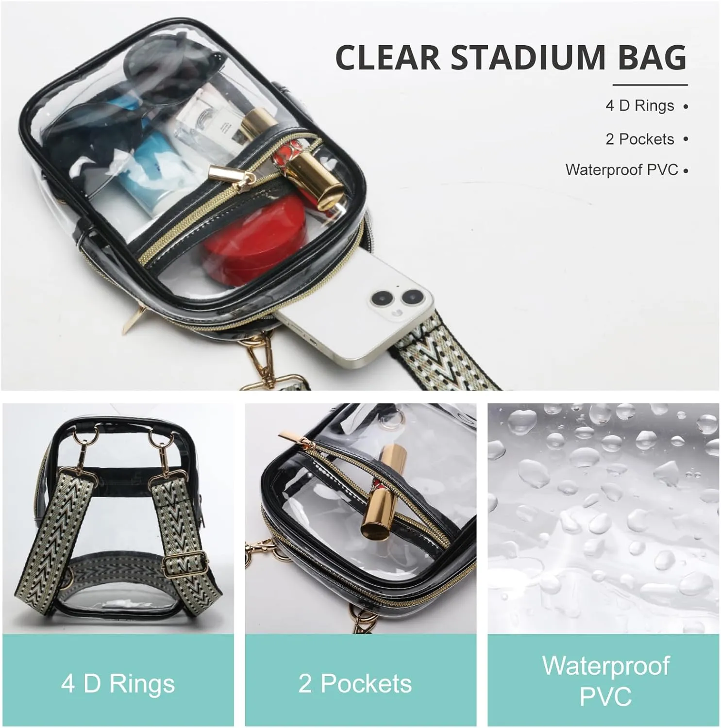 Stadium Approved Crossbody Purse for Women - Clear Stadium Bag for Sporting Events, Concerts