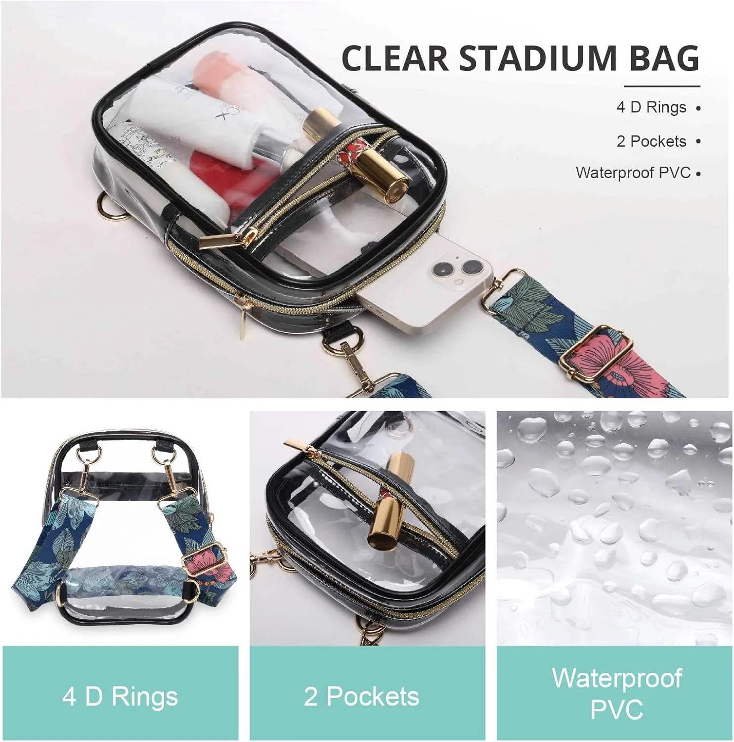 Stadium Approved Crossbody Purse for Women - Clear Stadium Bag for Sporting Events, Concerts