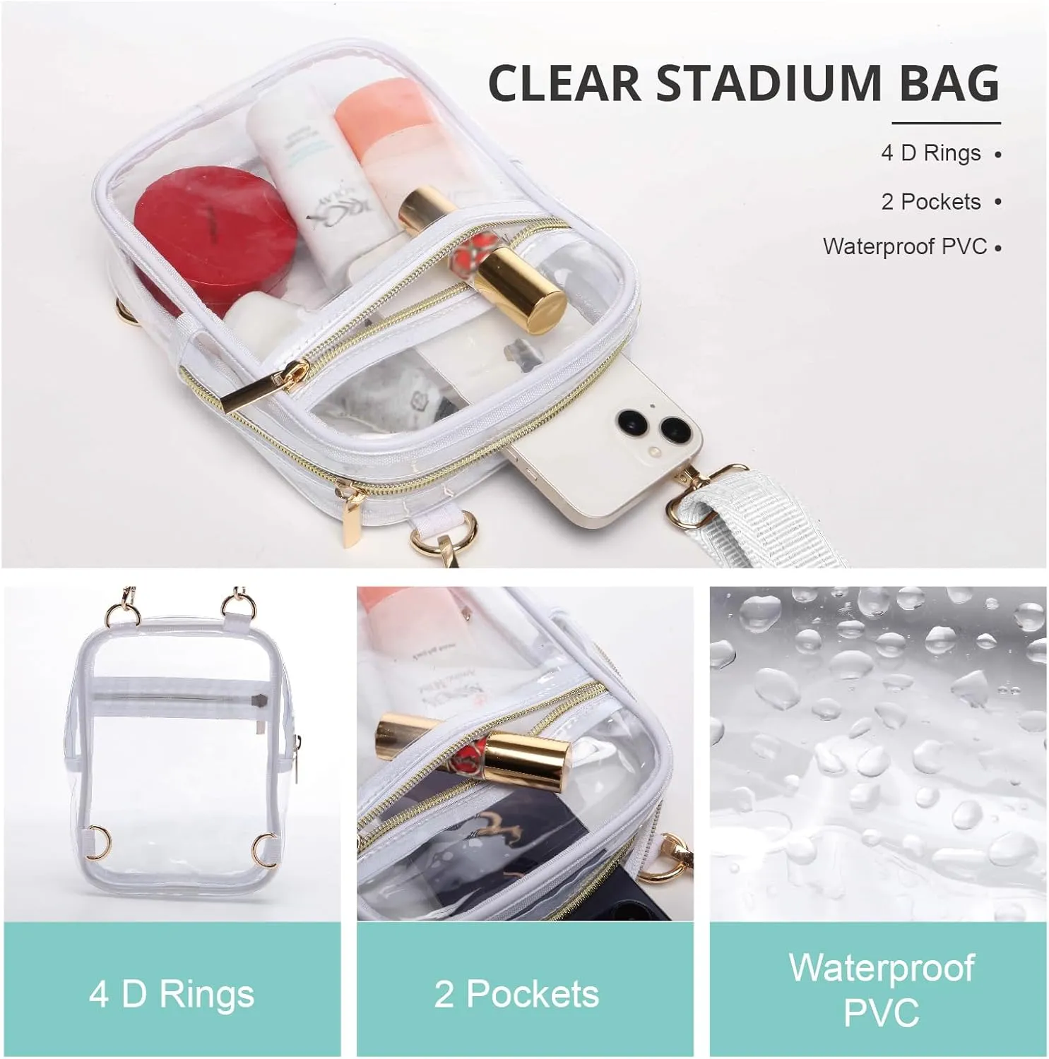 Stadium Approved Crossbody Purse for Women - Clear Stadium Bag for Sporting Events, Concerts