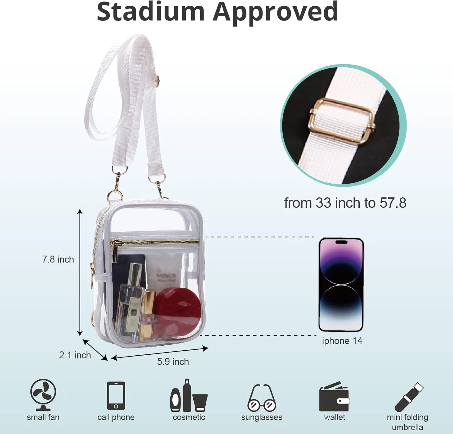 Stadium Approved Crossbody Purse for Women - Clear Stadium Bag for Sporting Events, Concerts