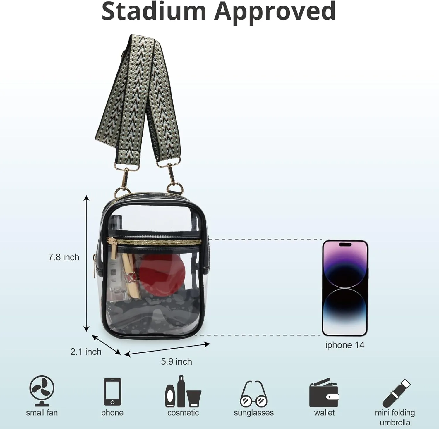 Stadium Approved Crossbody Purse for Women - Clear Stadium Bag for Sporting Events, Concerts