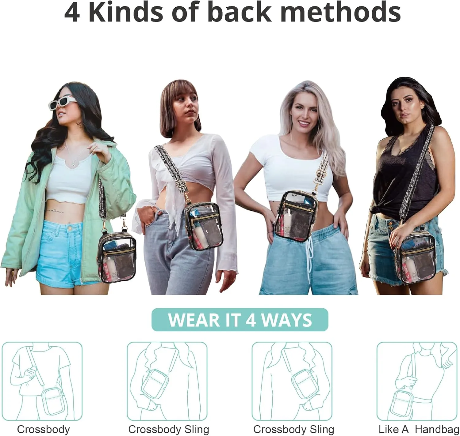 Stadium Approved Crossbody Purse for Women - Clear Stadium Bag for Sporting Events, Concerts