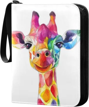 Stained Glass Of A Cute Smiling Giraffe Colorful Card Binder 4 Pocket Trading Card Binder Portable Cards Collection Book with Zipper