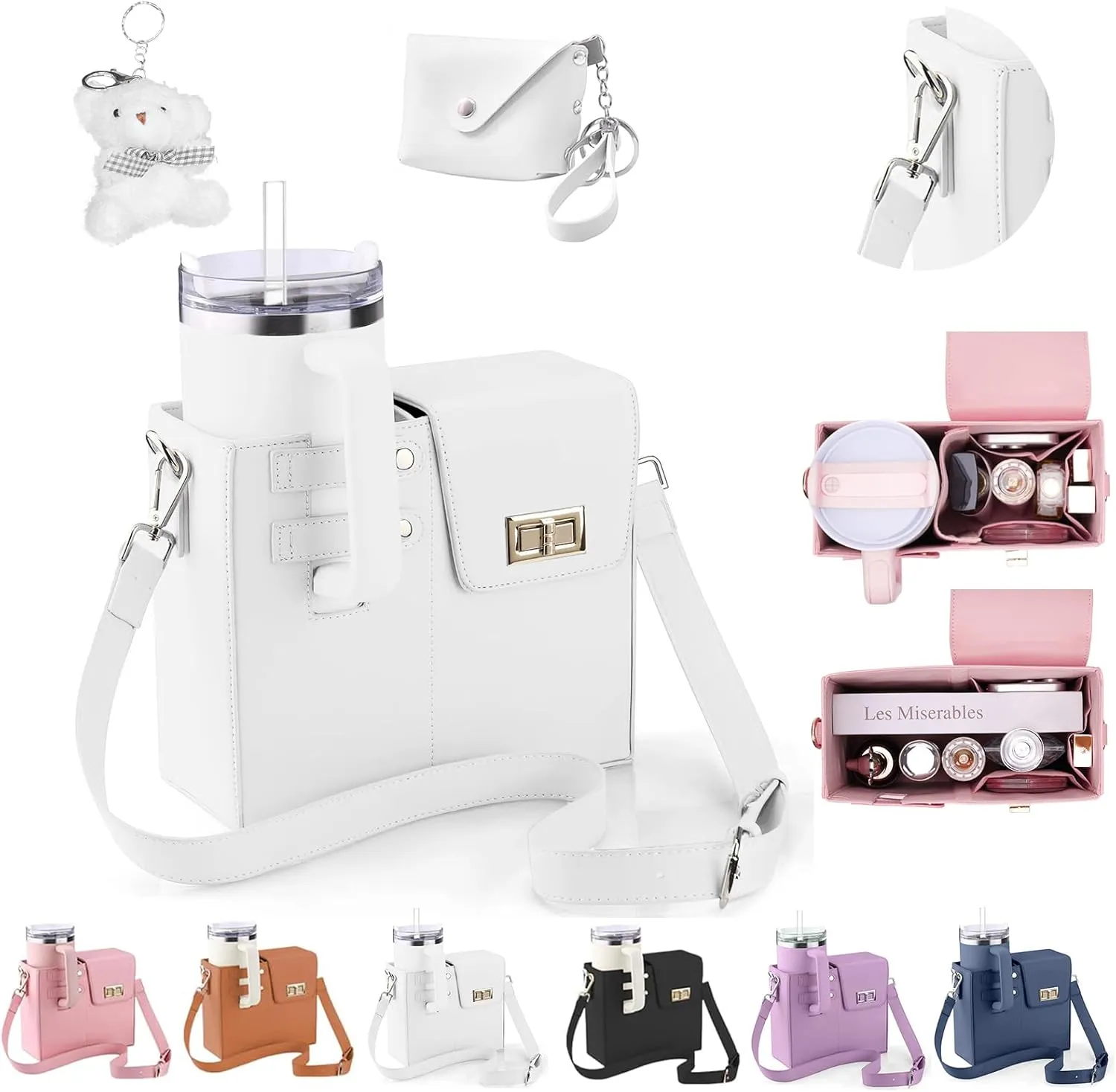 Stanley Cup Purse, Crossbody Bag with Water Bottle Holder, Adjustable Women Shoulder Strap