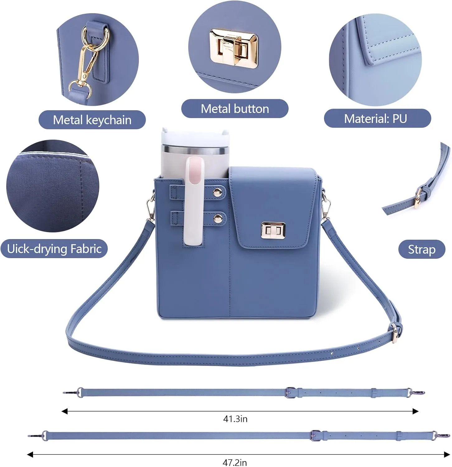 Stanley Cup Purse, Crossbody Bag with Water Bottle Holder, Adjustable Women Shoulder Strap