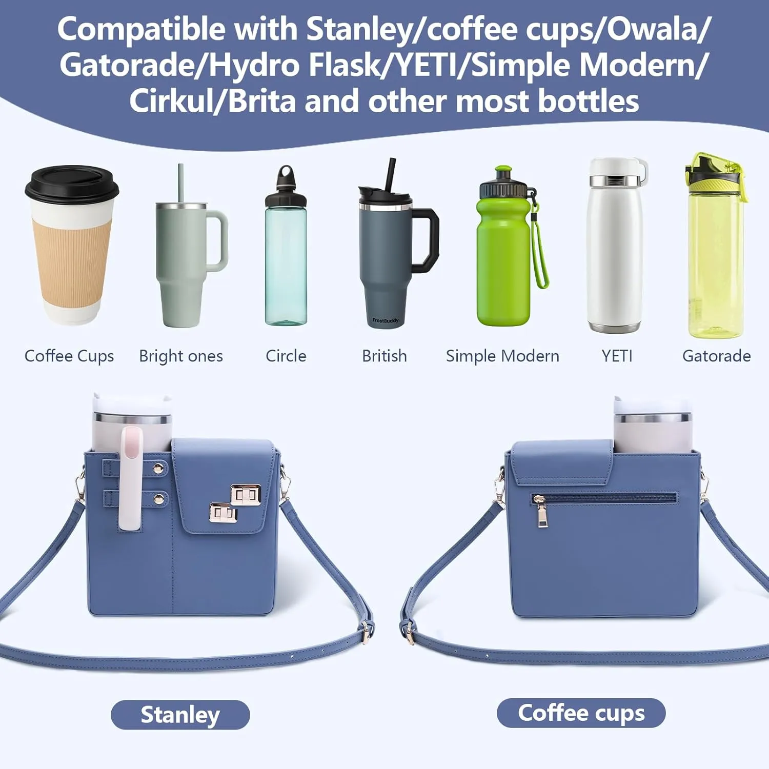 Stanley Cup Purse, Crossbody Bag with Water Bottle Holder, Adjustable Women Shoulder Strap