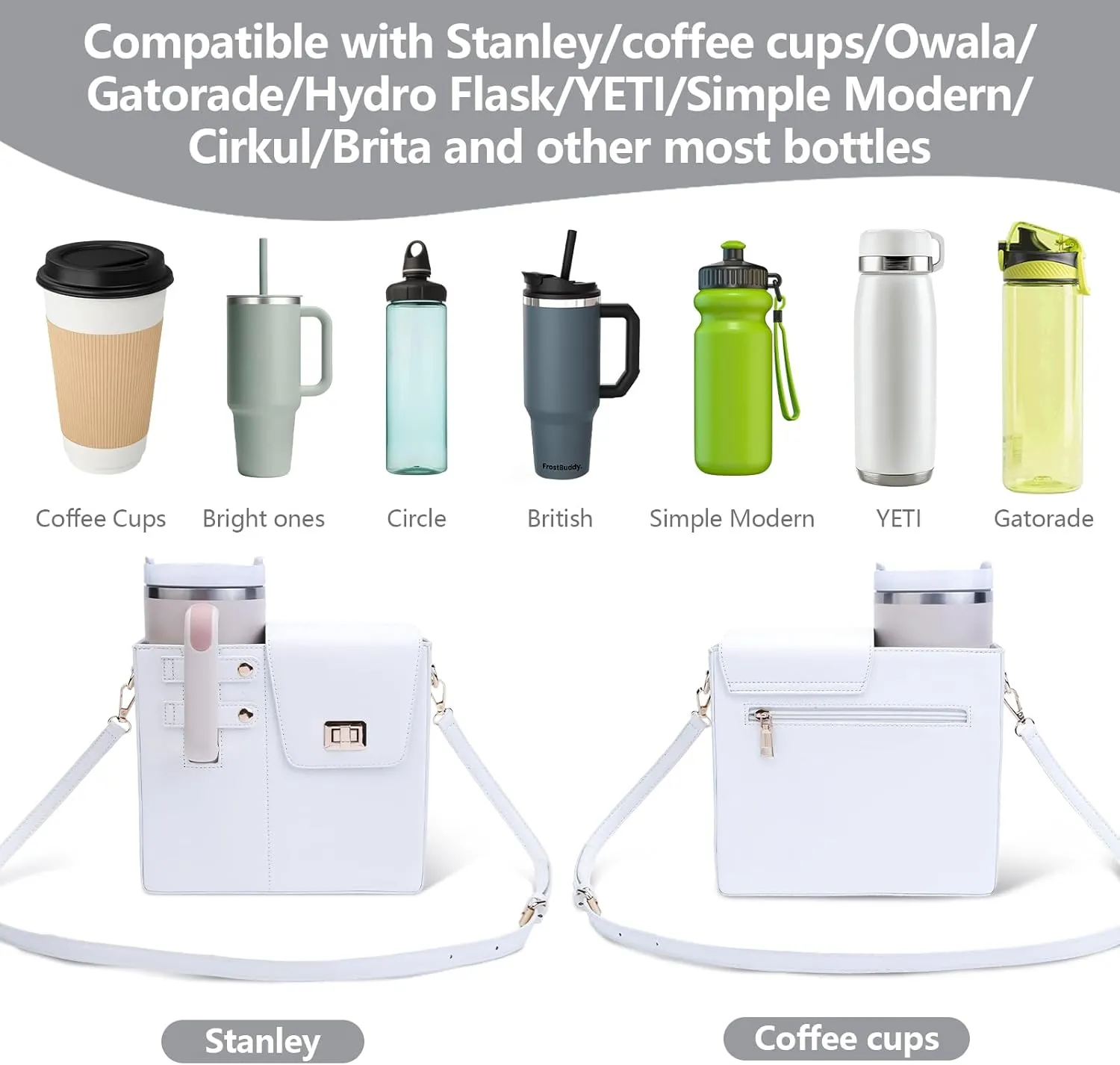 Stanley Cup Purse, Crossbody Bag with Water Bottle Holder, Adjustable Women Shoulder Strap