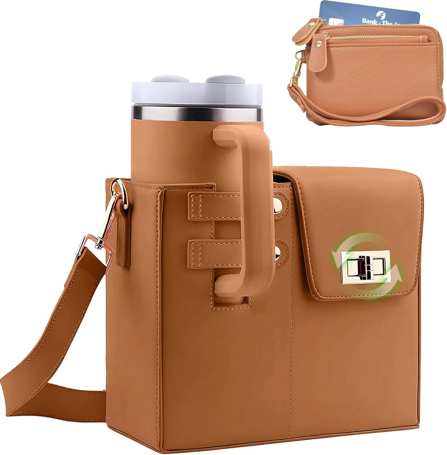Stanley Purse Cup Holder Bag, Outdoor Portable Stanley Cup Bag for Tumbler Women Crossbody Bag with Sports Bottle Holder
