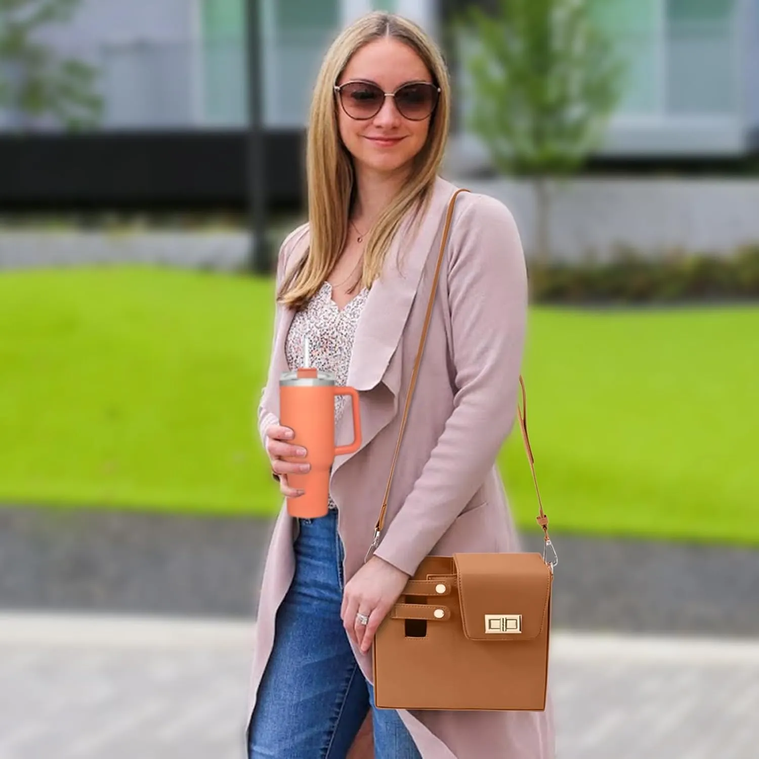 Stanley Purse Cup Holder Bag, Outdoor Portable Stanley Cup Bag for Tumbler Women Crossbody Bag with Sports Bottle Holder